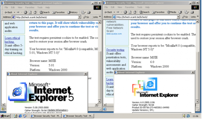 A screenshot with 2 browsers open, circa Windows 98