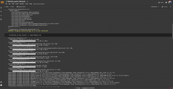 Screenshot of Wav2Lip compiling