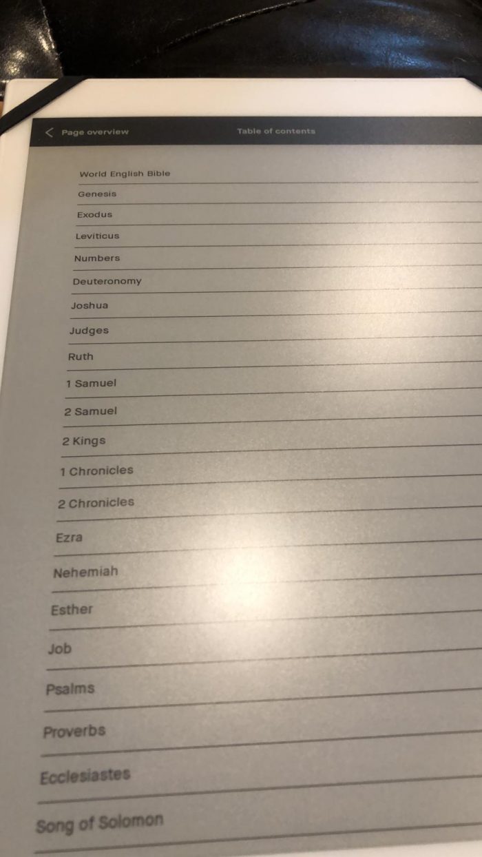 A photo of a ReMarkable's table of contents in a book